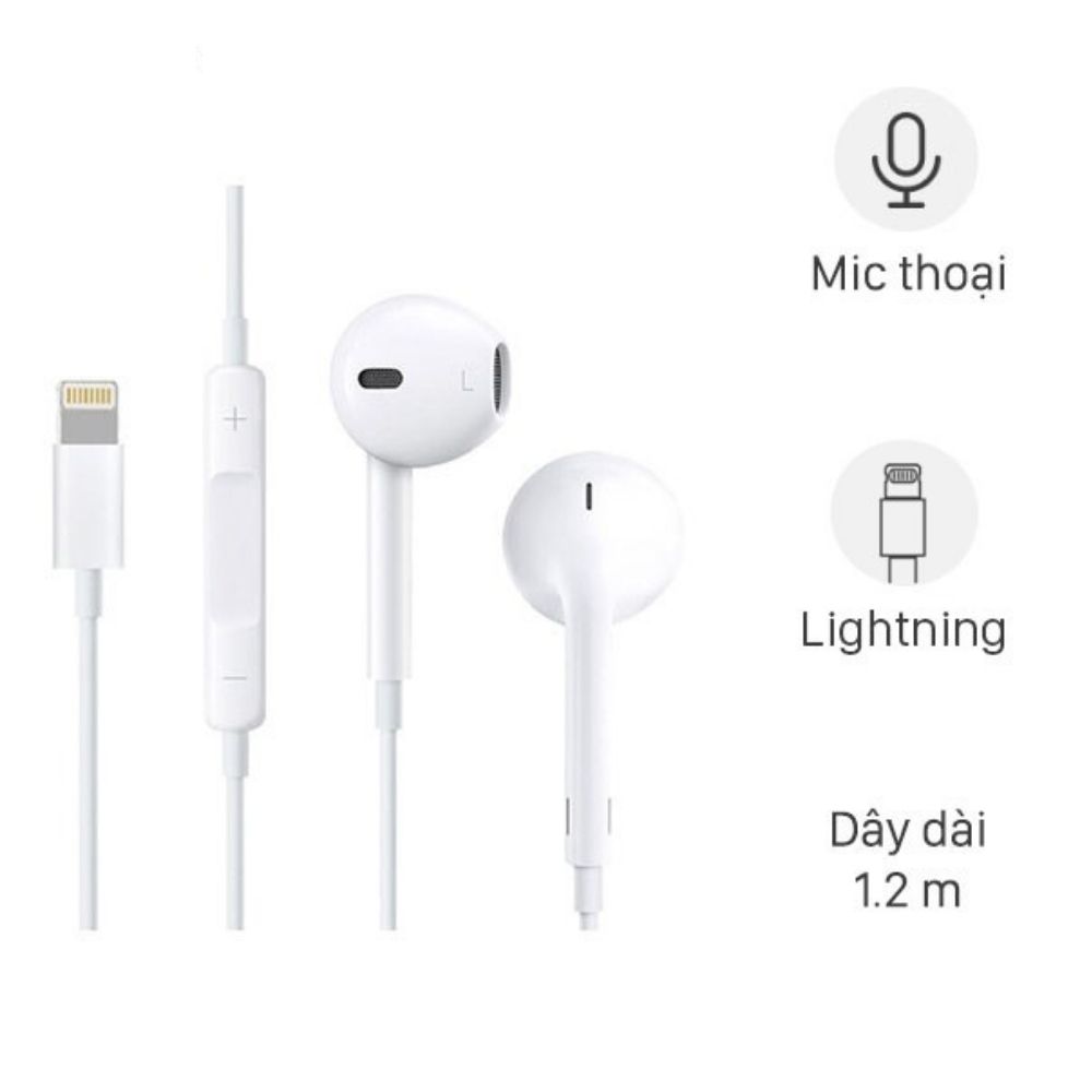 Tai Nghe Nhét Tai Iphone Lightning - Âm Thanh Chân Thực, Tích Hợp Micro Đàm Thoại Chất Lượng Cao - Dây Tai Nghe Mềm, Chống Rối - Hàng Nhập Khẩu