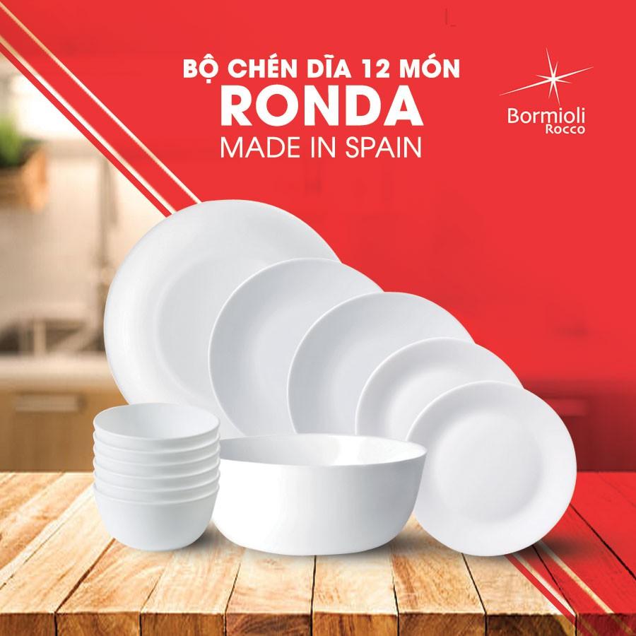 Bộ chén đĩa thủy tinh opal 12 món RONDA bền gấp 3 lần thủy tinh thường - Hàng Chính Hãng