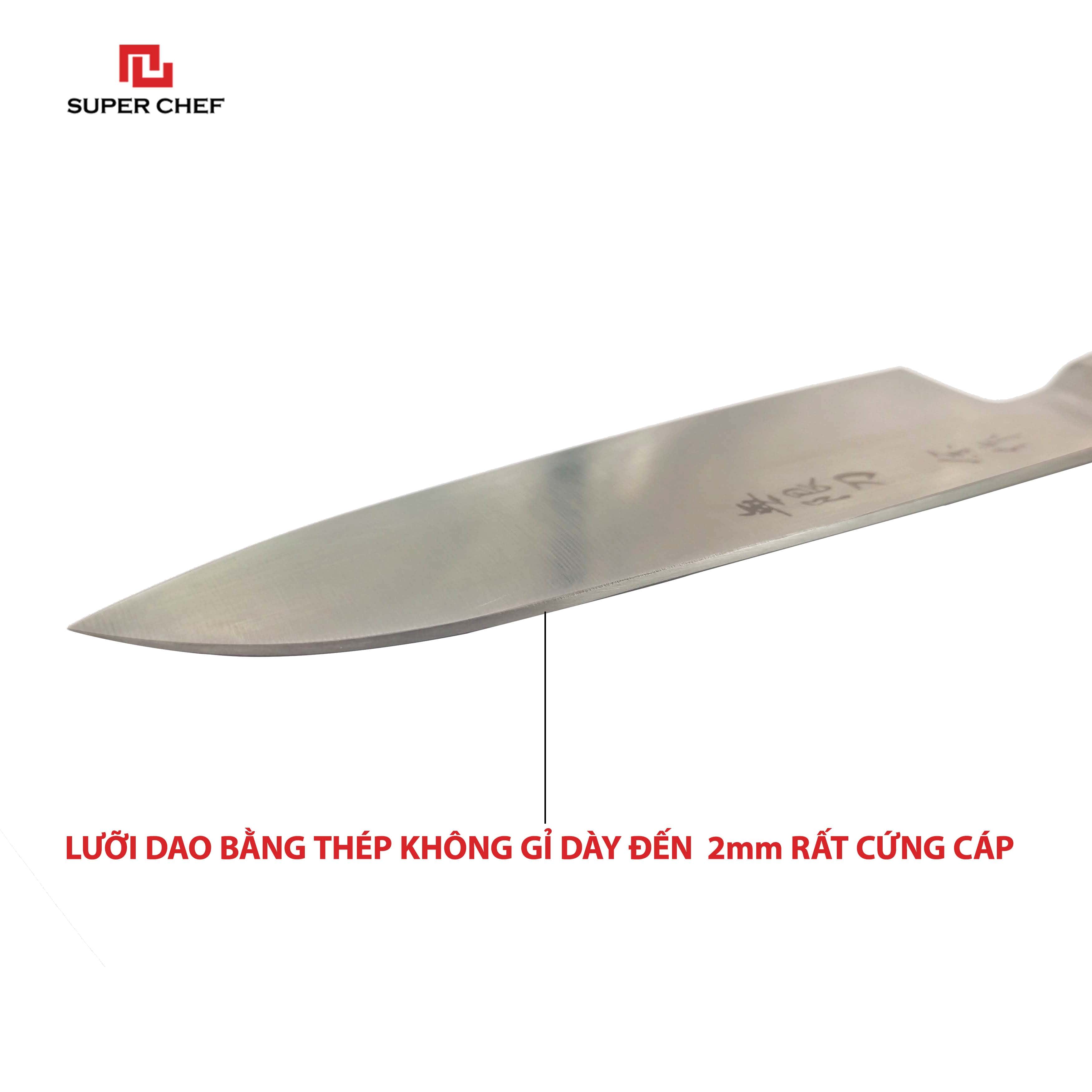 Dao Bếp Ngắn Santoku Chính Hãng Super Chef Công Nghệ Nhật Siêu Sắc Bén, Lâu Cùn, Lưỡi Thép Cao Cấp Không Gỉ Sét , An Toàn Sức Khỏe Siêu Tiện Lợi