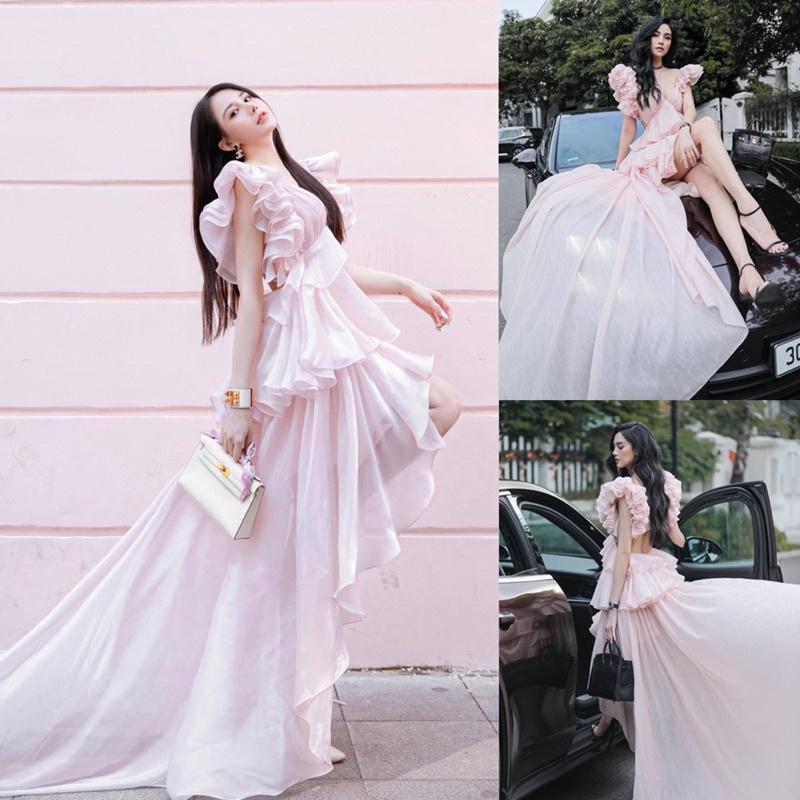 váy maxi cánh tiên nhiều lớp đi tiệc, du lịch phong cách nàng thơ