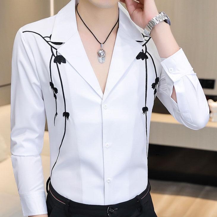 Áo sơ mi nam cổ vest thêu cực chất, áo thiết kế cao cấp phong cách hàn quốc sang cảnh mà tinh tế, năng động - N53