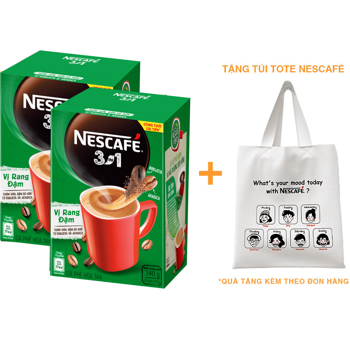 Combo 2 hộp cà phê rang xay hòa tan Nescafé 3in1 đậm vị cà phê (Hộp 20 gói x 17g) - [Tặng túi tote Nescafé]