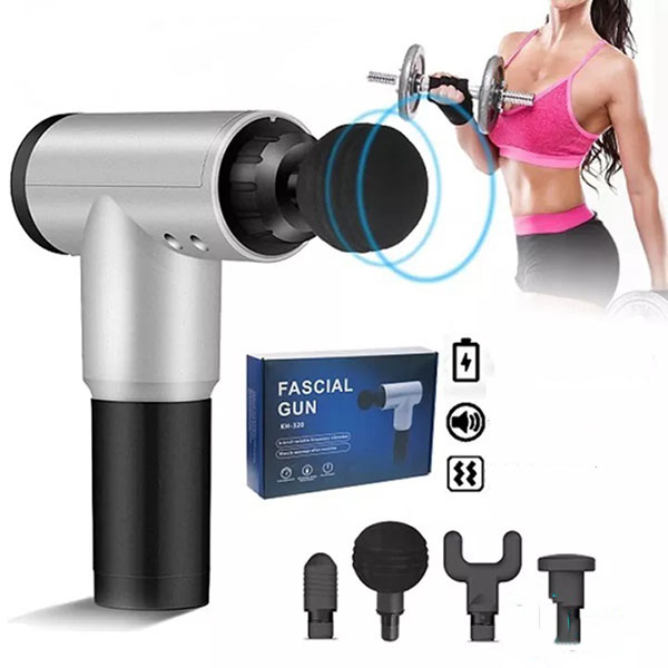 Máy massage cầm tay trị liệu 4 đầu 6 chế độ, súng massage trị nhức mỏi vai gáy đau giãn cơ