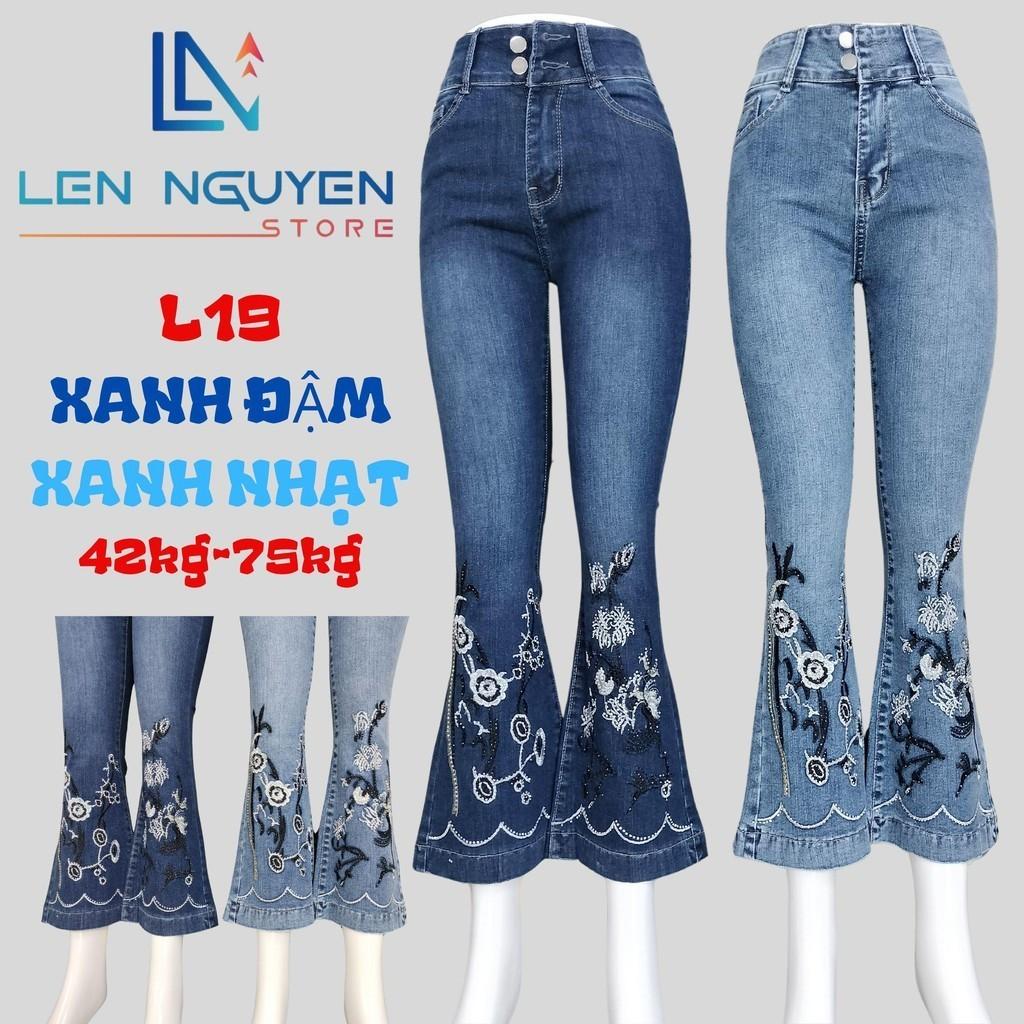 L19_ Quần jean nữ, loe, lưng cao, quần bò nữ dáng ôm, quần rin nữ có big size, cho 42kg đến 75kg,LEN NGUYEN STORE - Xanh Đậm