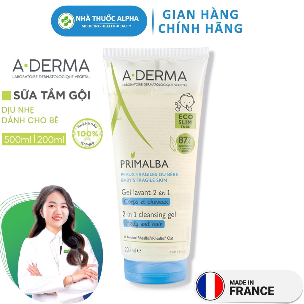 Sữa tắm gội toàn thân A-Derma Primalba Gentle Cleansing Gel baby 200ml