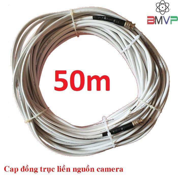 Dây Camera cáp đồng trục liền nguồn RG59+2C  đồng nguyên chất 50m - đã bấm sẵn 2 đầu