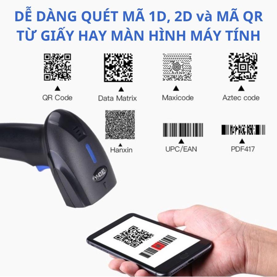 Máy quét mã vạch không dây bluetooth YHD máy bắn mã vạch cầm tay Barcode 1D 2D MINPRO