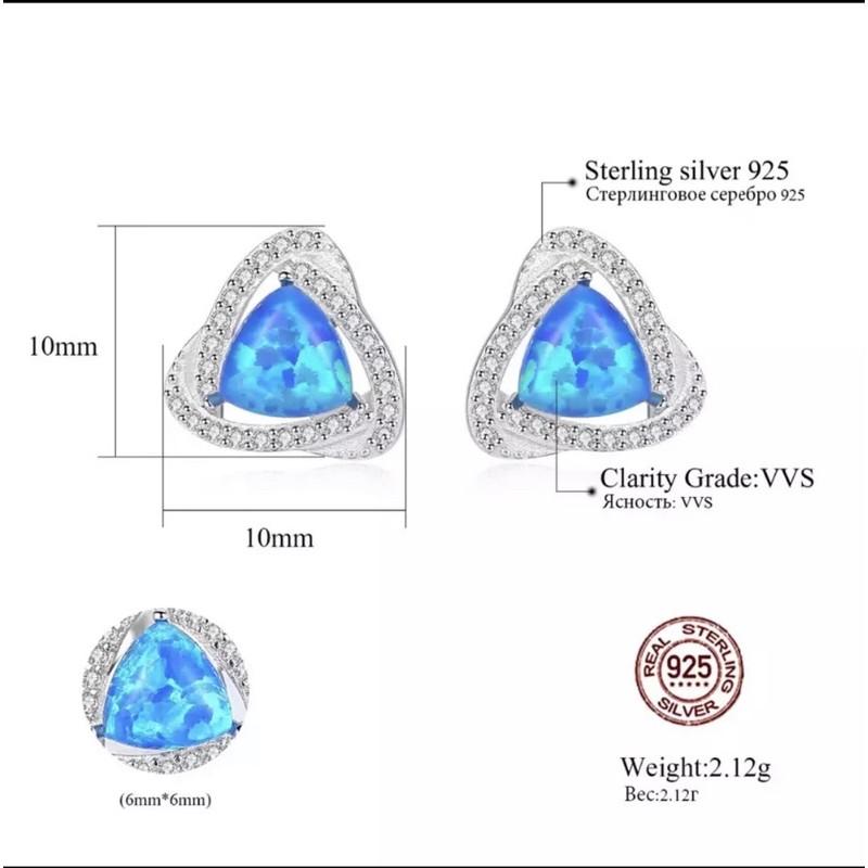 Bông tai hình tam giác, S925 OPAM màu xanh dương