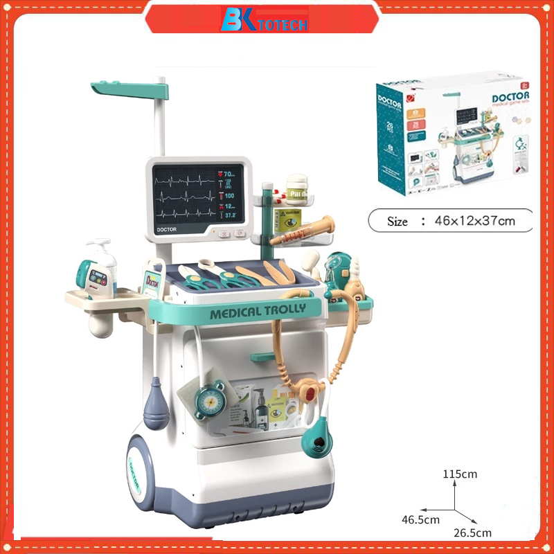 Đồ Chơi Bác Sĩ Cao Cấp, Đồ Chơi Đóng Vai Bác Sĩ Có Kệ  Đẩy Khám Bệnh Di Động