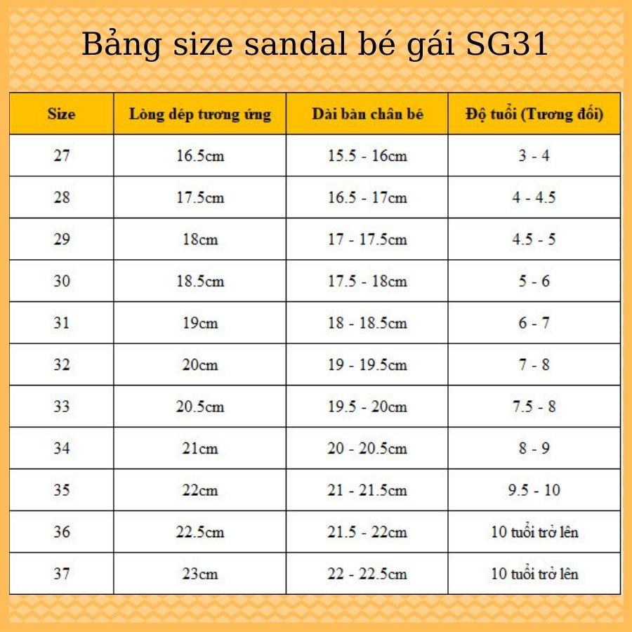 Dép sandal bé gái 3 - 12 tuổi thời trang Hàn Quốc SG31 quai hậu kiểu dán mềm mại gắn nơ xinh xắn đế êm chống trơn trượt