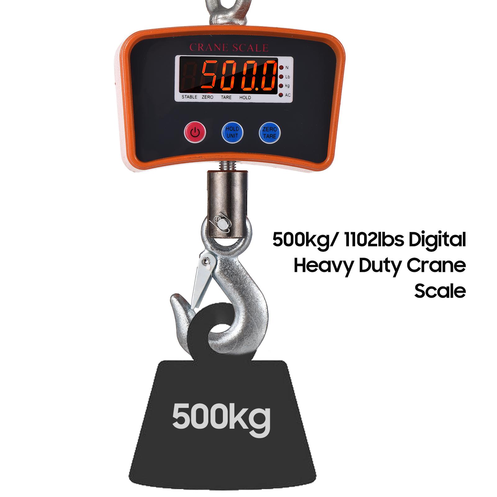 500kg/ 1102lbs Digital LED Hanging Scale Portable Heavy Duty Crane Scale 1500mAh Rechargeable Industrial Hook Scales Unit Change/ Data Hold/ Tare/ Zero for Construction Site Travel Market Fishing Outdoor Work