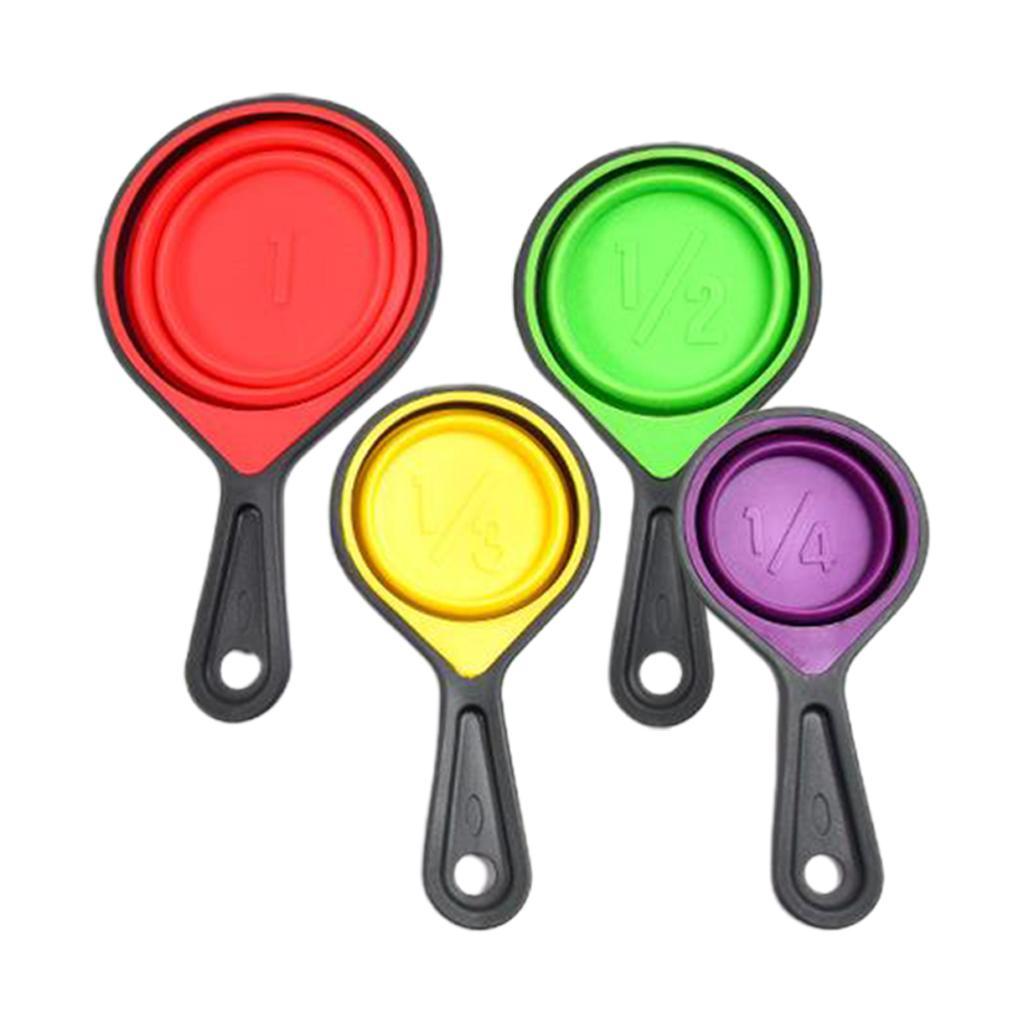 Folding Silicone Measuring Cups And Spoons Baking Tools Cups 4 Pieces