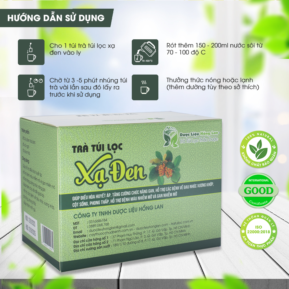 Trà Túi Lọc Xạ Đen 60g (20gói x 3g) Dược Liệu Hồng Lan