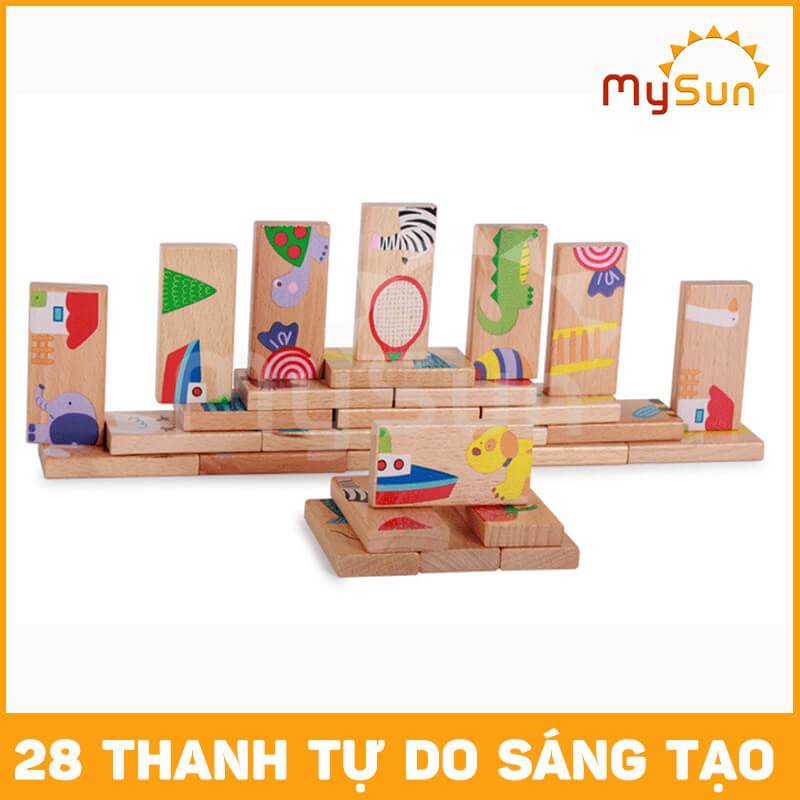 Bộ đồ chơi DOMINO GỖ xếp hình cho bé học toán số toán 1 2 3 4 5 tuổi - MYSUN