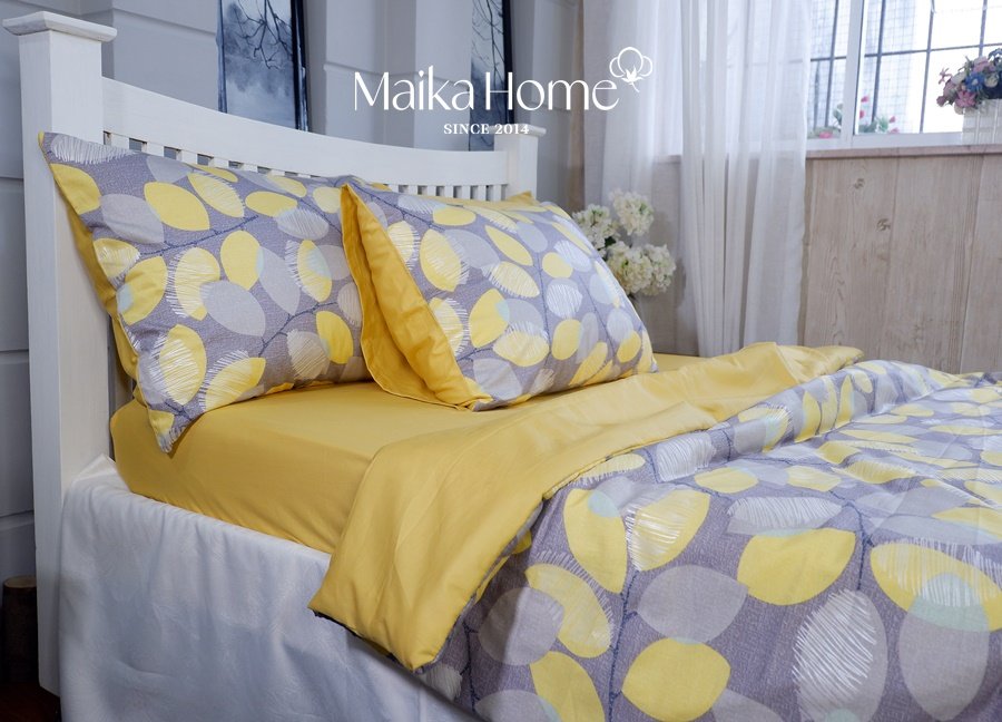 Bộ Drap Cotton Satin HQ Lemon phối vàng nghệ