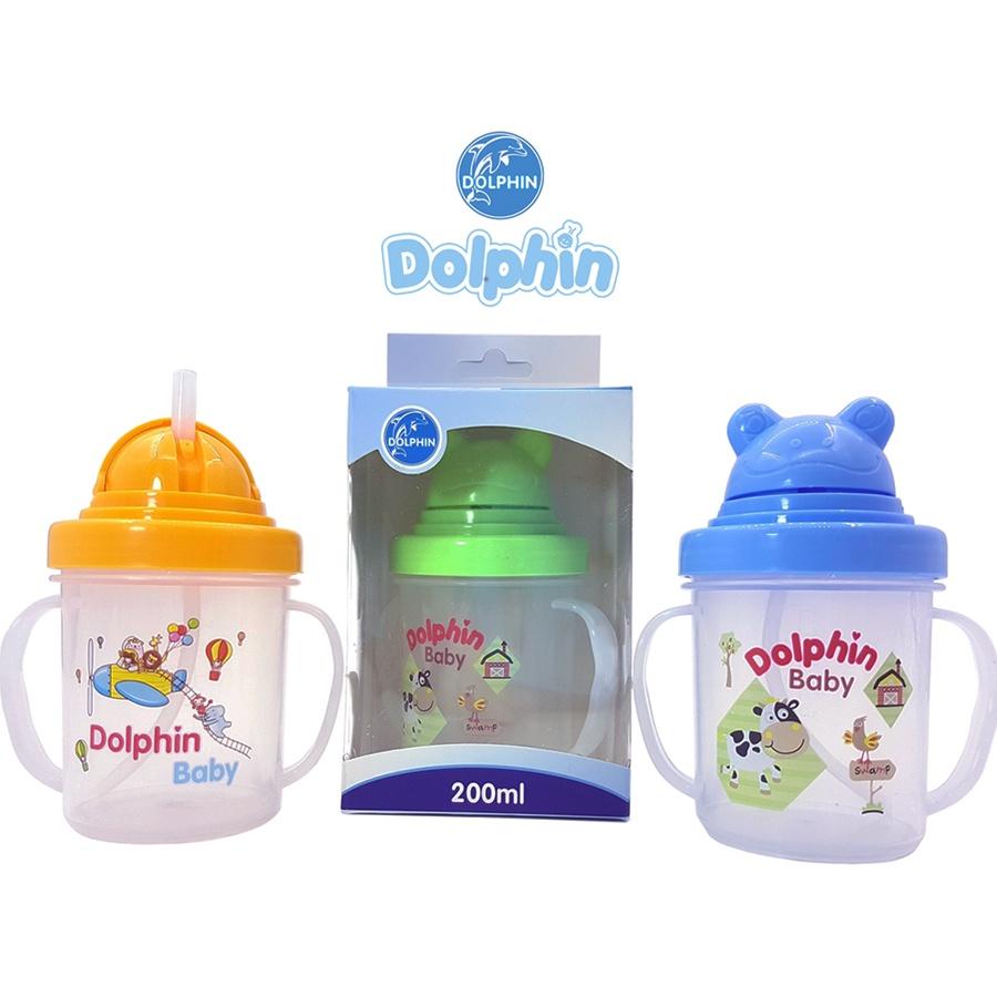 Bình uống nước PP Dolphin, có ống hút Silicone 200ml - DP023