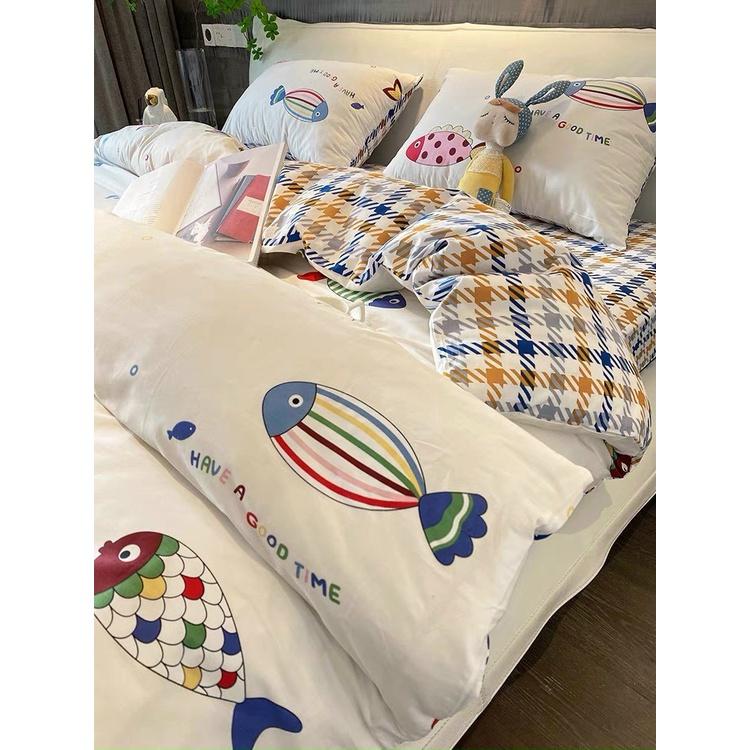 Bộ Chăn Ga Gối Cotton 100% - Cá Sắc Màu