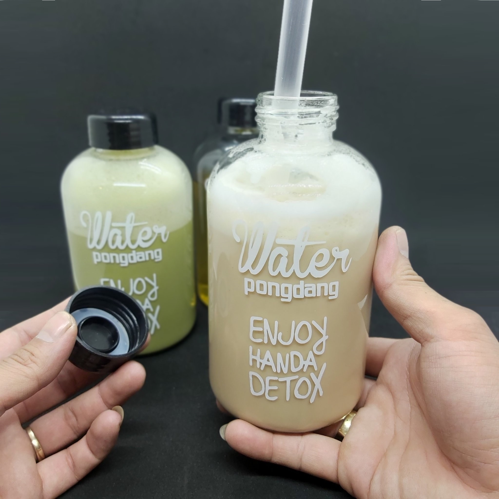 Combo 2 Chai Thủy Tinh đựng nước DETOX 600ML - Nắp nhựa có giăng cao su (Bình đựng nước, đựng sữa, chai đựng nước ép)