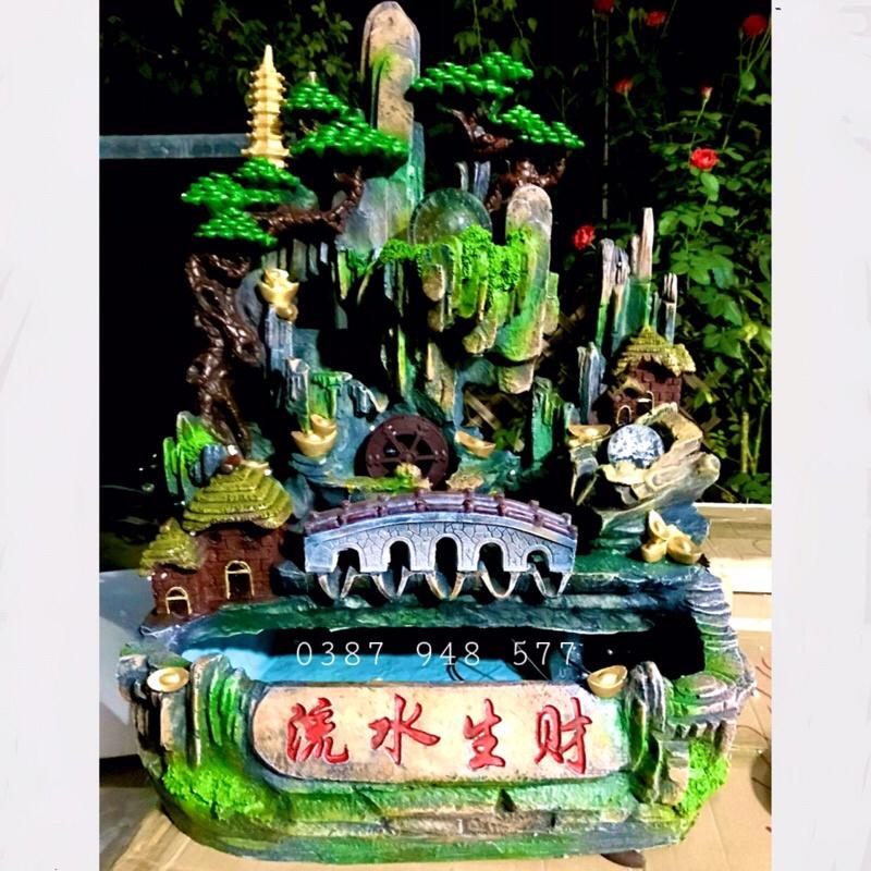 Thác nước phong thuỷ để bàn và đài phun nước ,Cầu vòm 5 lỗ tiểu cảnh hòn non bộ sáng tạo bánh xe phong thuỷ cỡ lớn 53cm