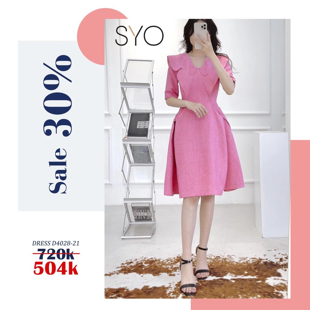 SYO- ĐẦM DẠ XÒE KẺ ,PHỐI CỔ THẮT NƠ