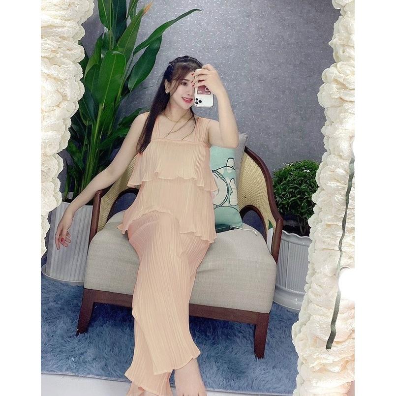 Đồ bộ nữ quần ống suông rộng, vải lụa dập ly xốp, mịn mát, ít nhăn, (2 size từ 48-55-68 kg) * Set đồ bộ nữ mùa hè
