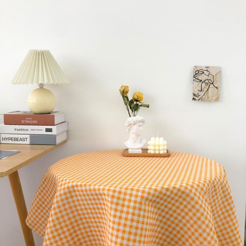Vải Bố Vải Canvas Decor Trang Trí May Rèm, Màn Cửa Sổ, Khăn Bàn, Khăn Picnic, Phông Chụp Ảnh Họa Tiết Caro Vàng Cam