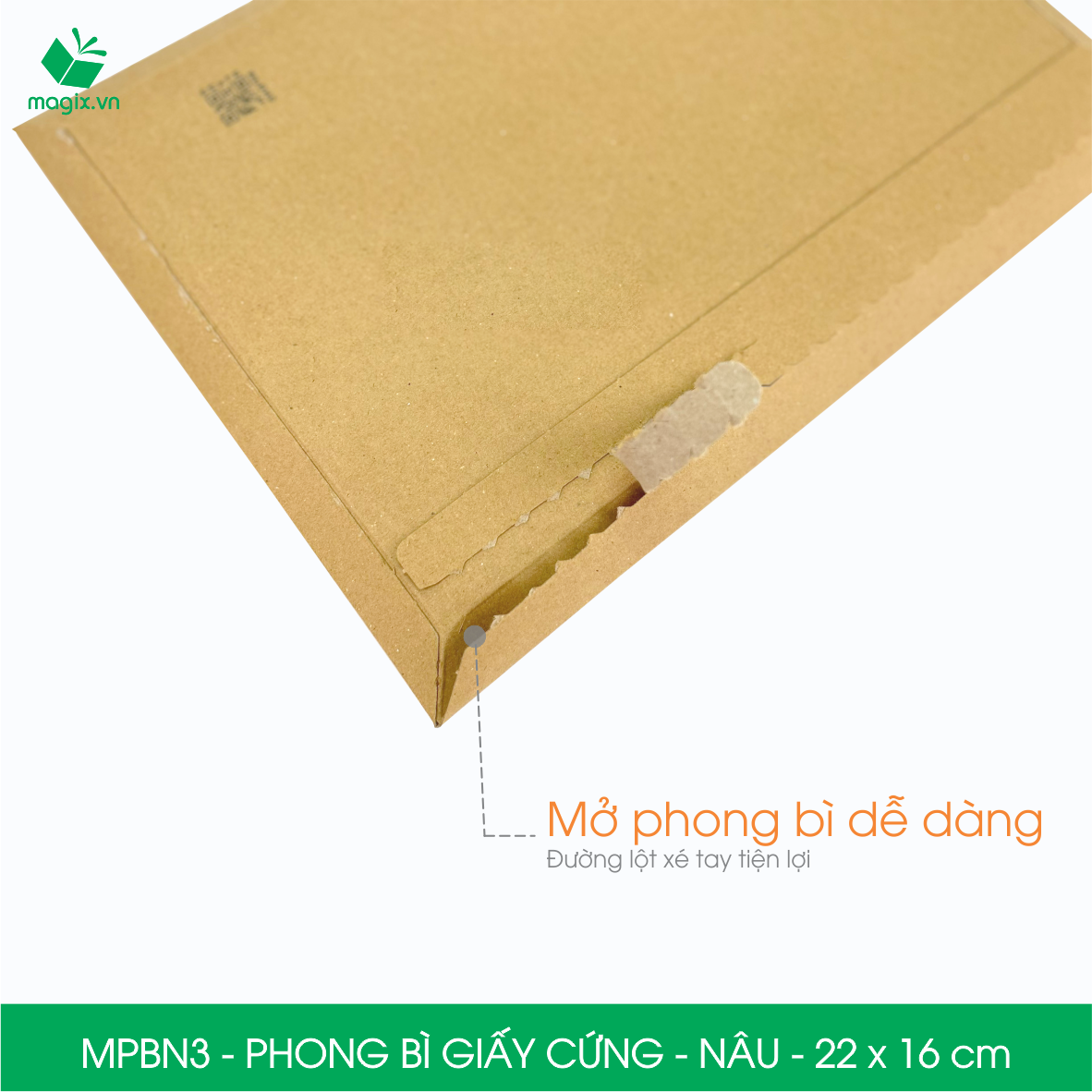 MPBN3 - 22x16 cm - Combo 60  phong bì giấy cứng đóng hàng màu nâu thay thế túi gói hàng