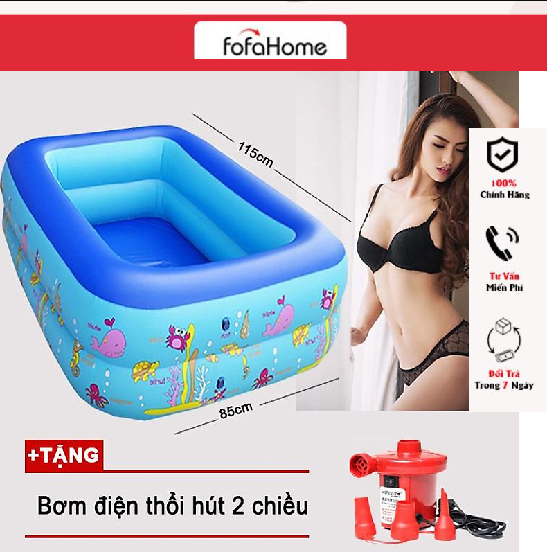 Bể Bơi 1m15 Đáy Chống Trơn Trượt 2 Tầng Cho Bé Yêu Tặng Kèm Bơm Điện 2 Chiều