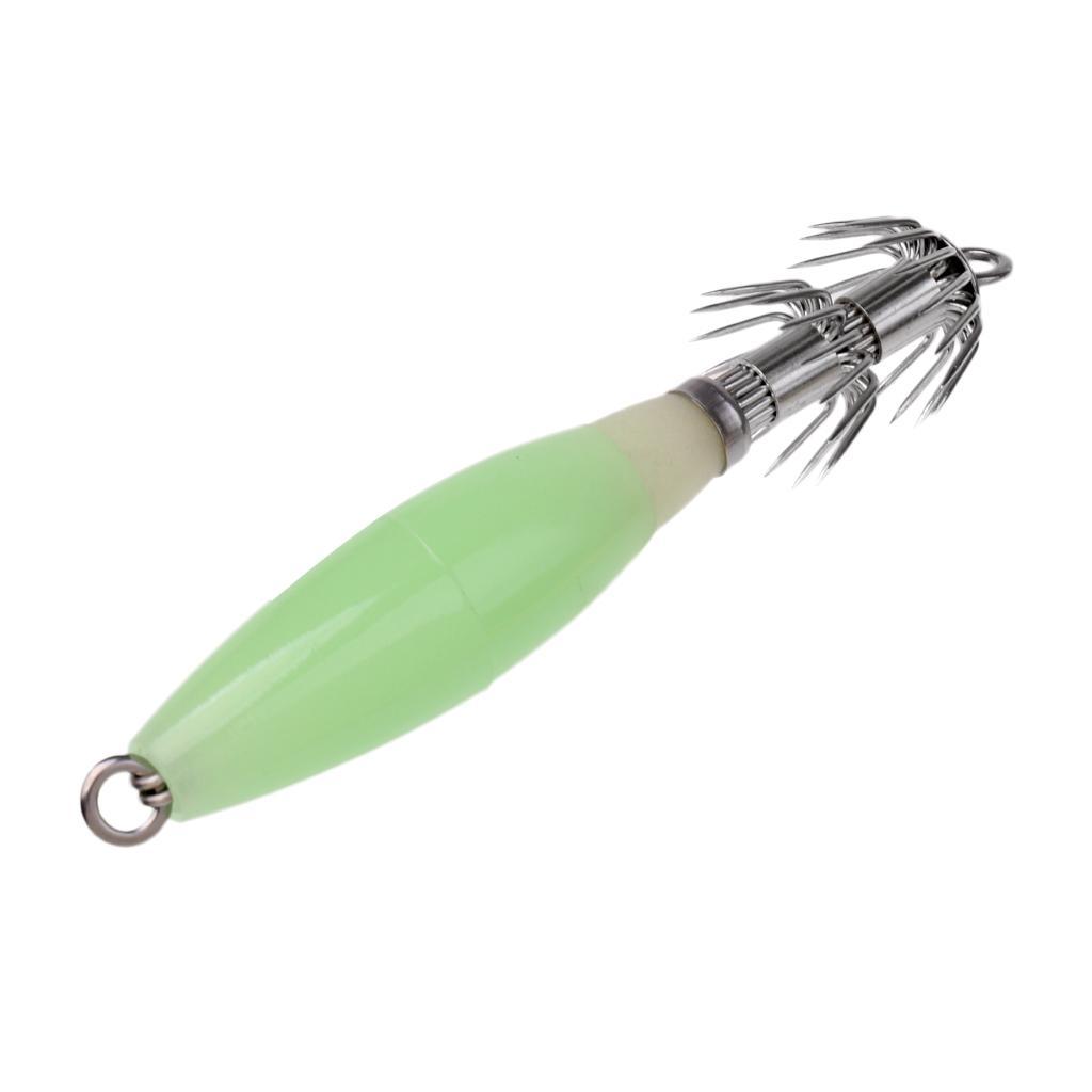 9.5cm / 3.7inch Luminous Squid Hook Umbrella Wood Shrimp Luminated Sea Fishing Fluorescent Squid Cuttlefish Sleeve Jig Fishing Lure