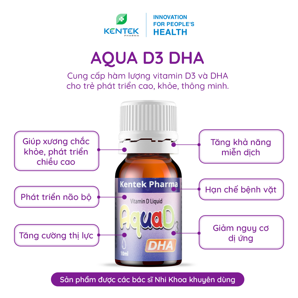 Dưỡng chất phát triển trí não, tăng chiều cao ở trẻ em Aqua D3 DHA | Kentek Pharma | Chai 10ml