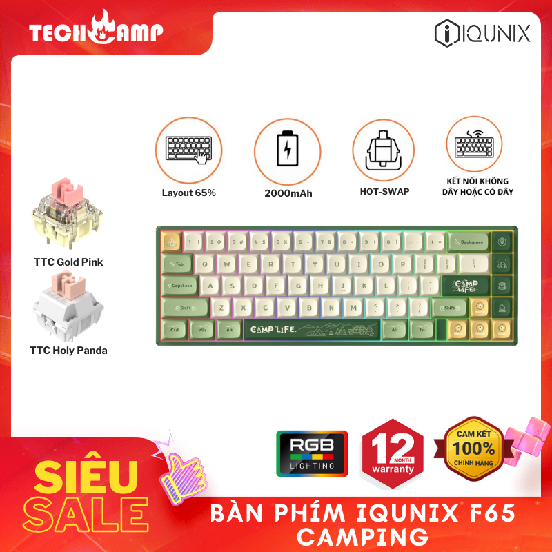 Bàn phím IQUNIX F65 Camping | RGB - 3 Mode - Aluminum - Hàng chính hãng