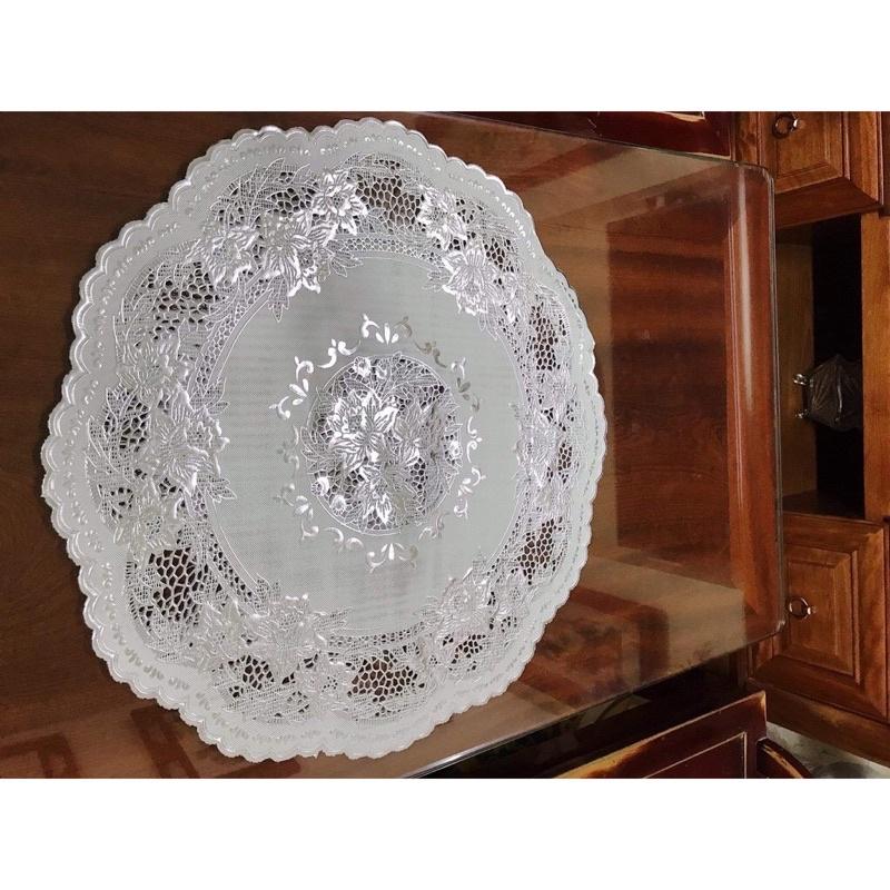 Khăn trải bàn ren hoa nhựa bàn tròn đường kính 50cm