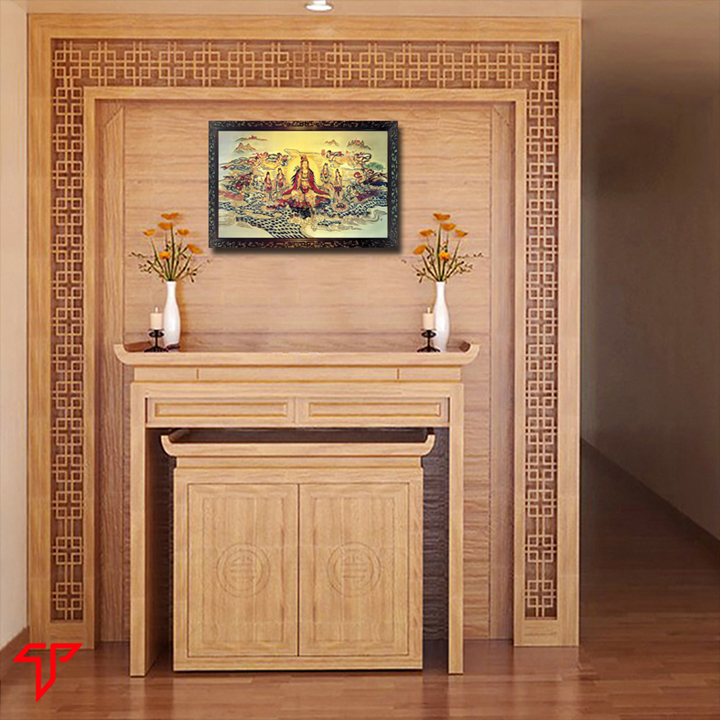 Tranh treo tường trang trí nhà cửa mẫu quan âm bồ tát cán gỗ MDF, Tranh Phật Giáo Hình Phật 3077