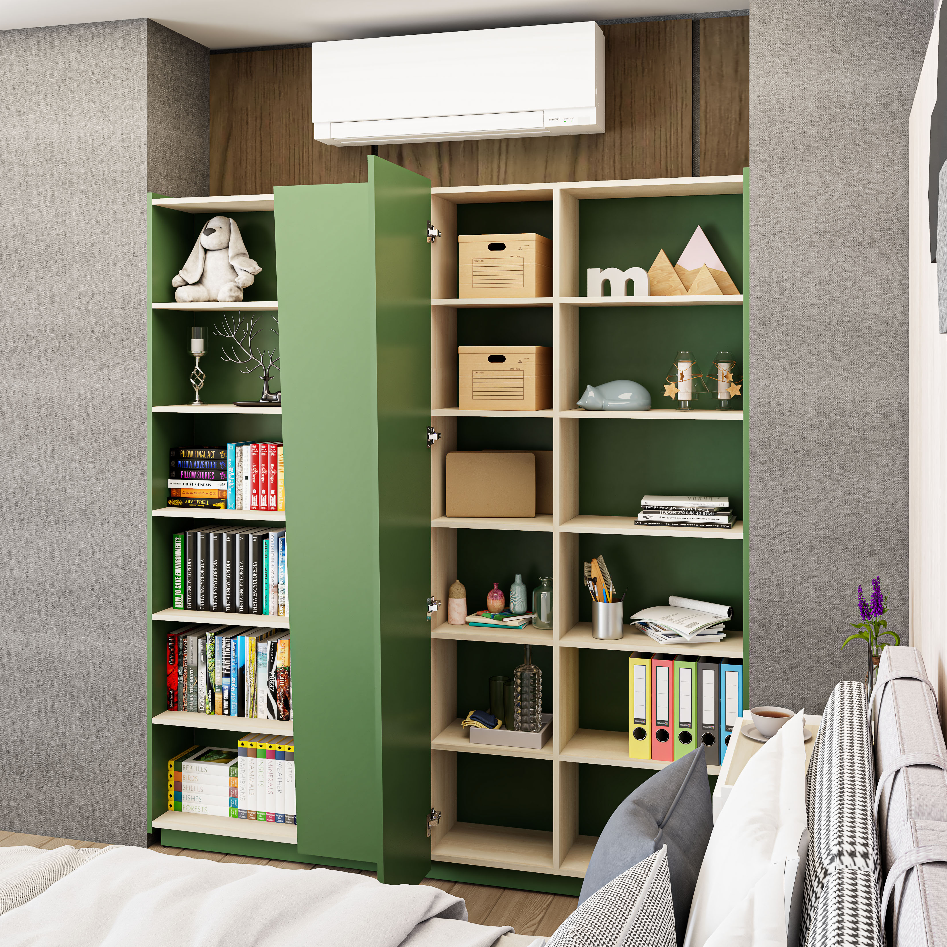 [Happy Home Furniture] VIGGO, Kệ sách 2 cửa mở, 180cm x 28cm x 200cm ( DxRxC), KSA_050