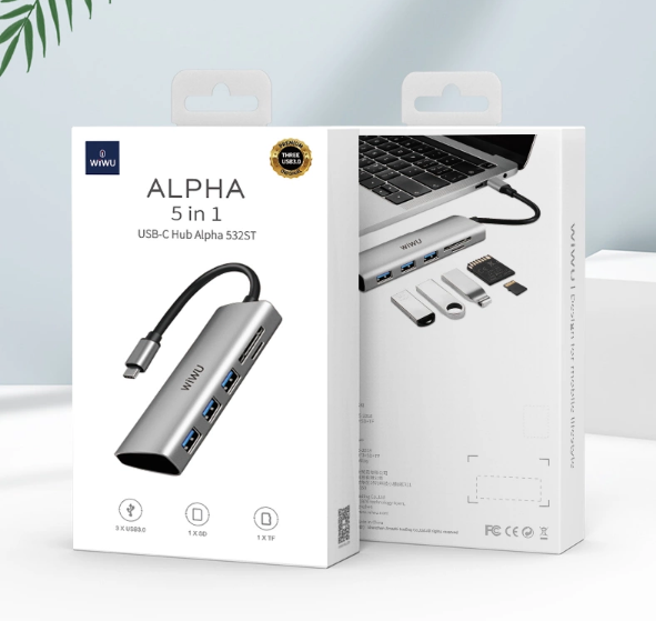 BỘ CHUYỂN ĐỔI WIWU ALPHA 532ST 5 IN 1 Cho Máy Tính Xách Tay Nhiều Cổng Loại C Với 3 * USB3.0 + TF + Thẻ SD - Hàng Chính Hãng