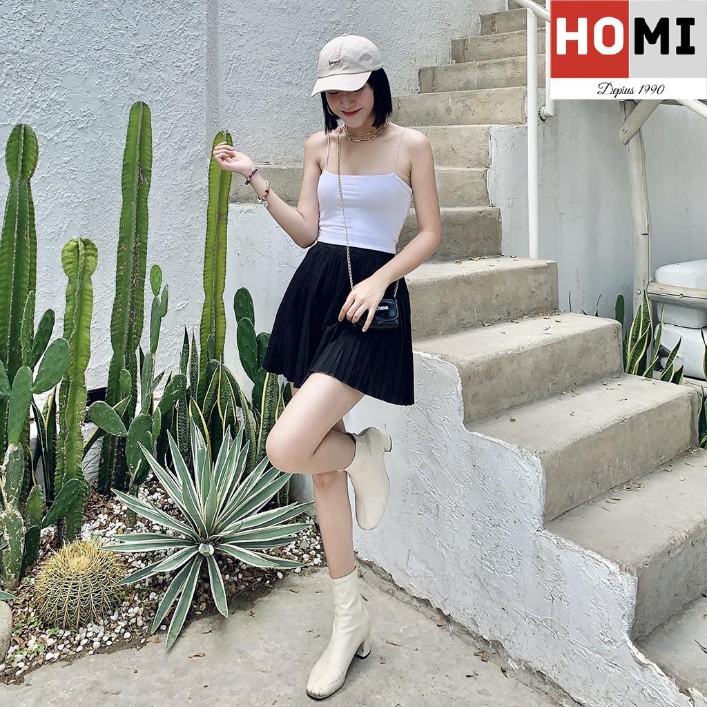 Chân váy xếp ly form ngắn có lót trong màu đen Homi Fashion