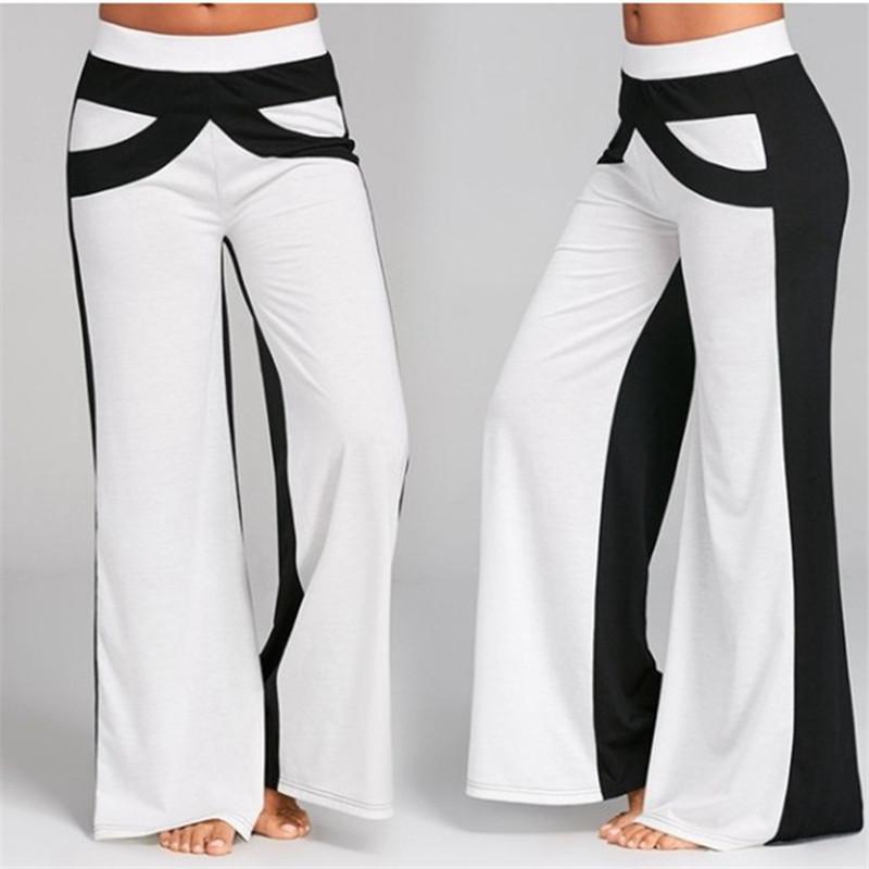 Chắp vá khởi động cắt quần pant cao eo đàn hồi quần rộng quần thể dục chạy lỏng lẻo nhảy yoga pant thể thao trang phục streetwear Color: blue Size: XXL