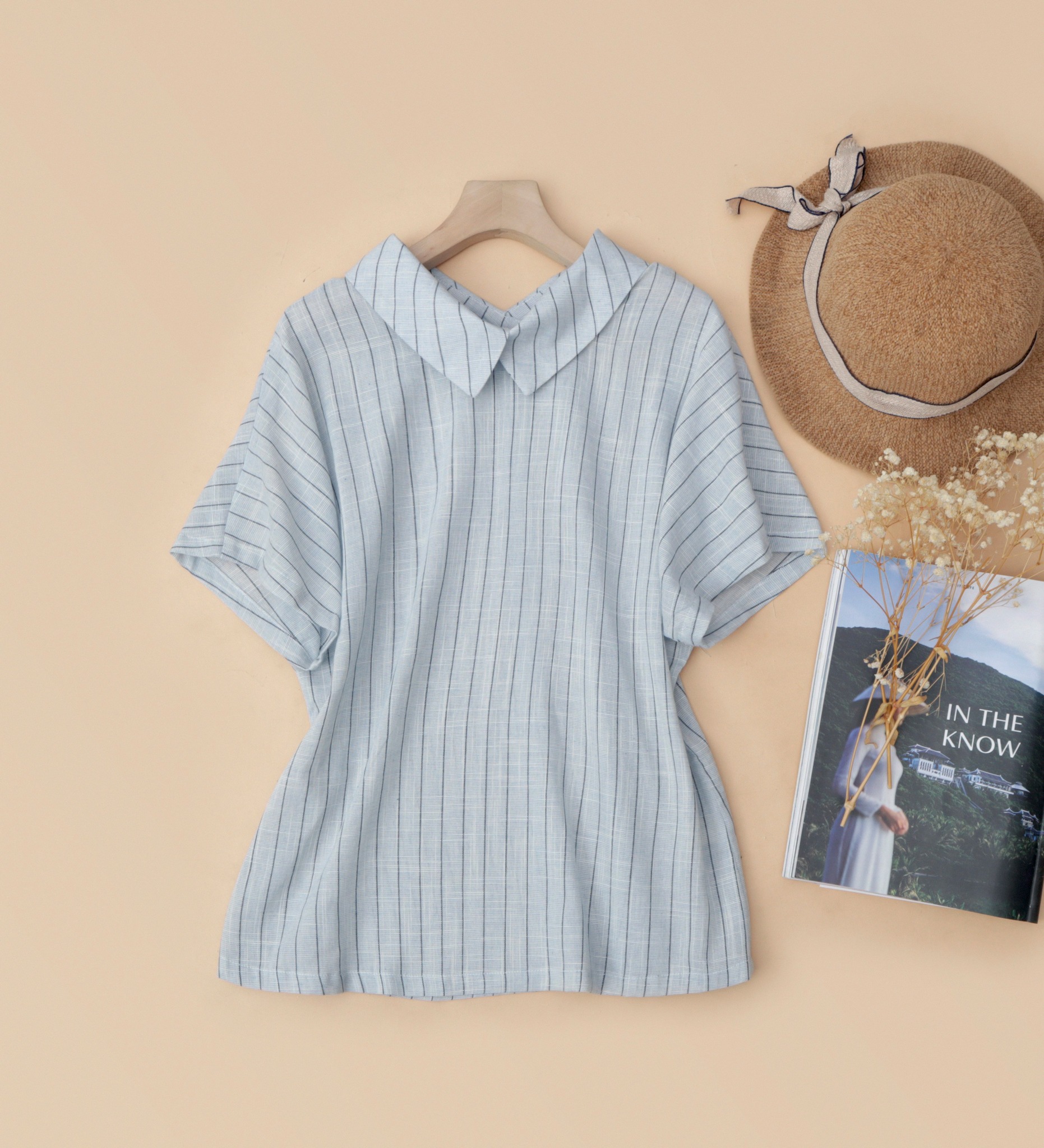 Áo Linen tưng KACHISA 2 kiểu dệt sọc