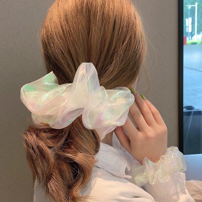 Dây Buộc Cột Tóc Scrunches Siêu To Màu Trắng Xinh Xắn Mainia Shop