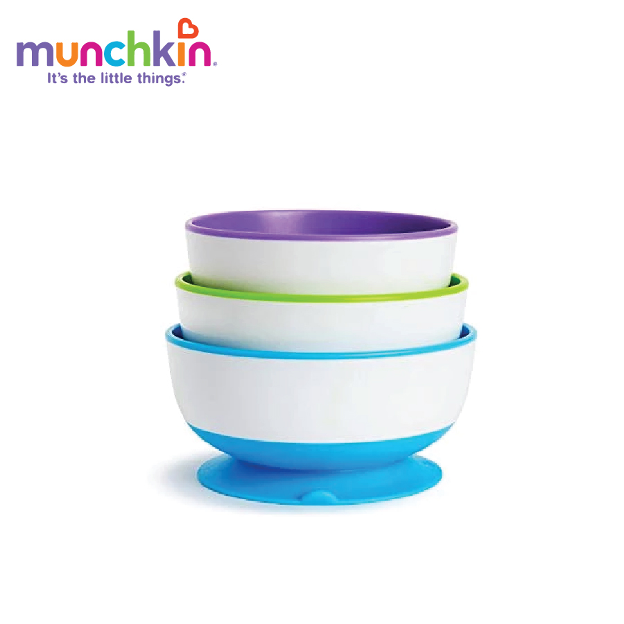 Bộ 3 bát ăn dặm chống đổ cao cấp cho bé Munchkin tặng 2 zipper