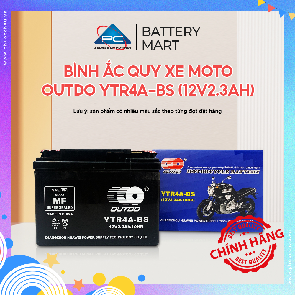 Ắc Quy OUTDO YTR4A-BS (12V-2.3AH) cho xe Honda CL 50, ắc quy cho xe máy nội địa nhật