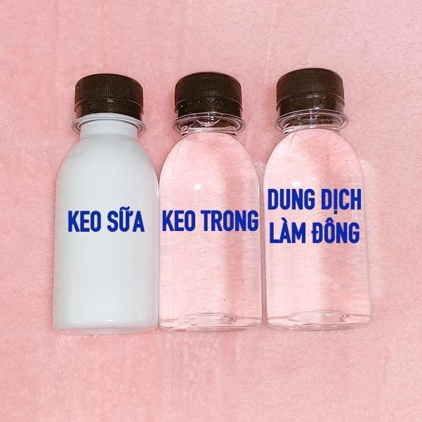 Combo 3 Chai Keo trong + Keo sữa + Dung dịch Làm Đông Slime 100ml - Nguyên Liệu Làm Slime
