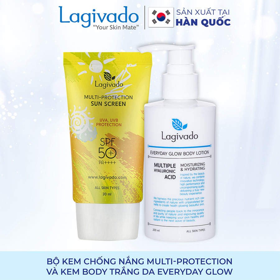 Bộ đôi Kem chống nắng Hàn Quốc Lagivado Multi-Protection 30 g và Kem body trắng da Everyday Glow 200ml