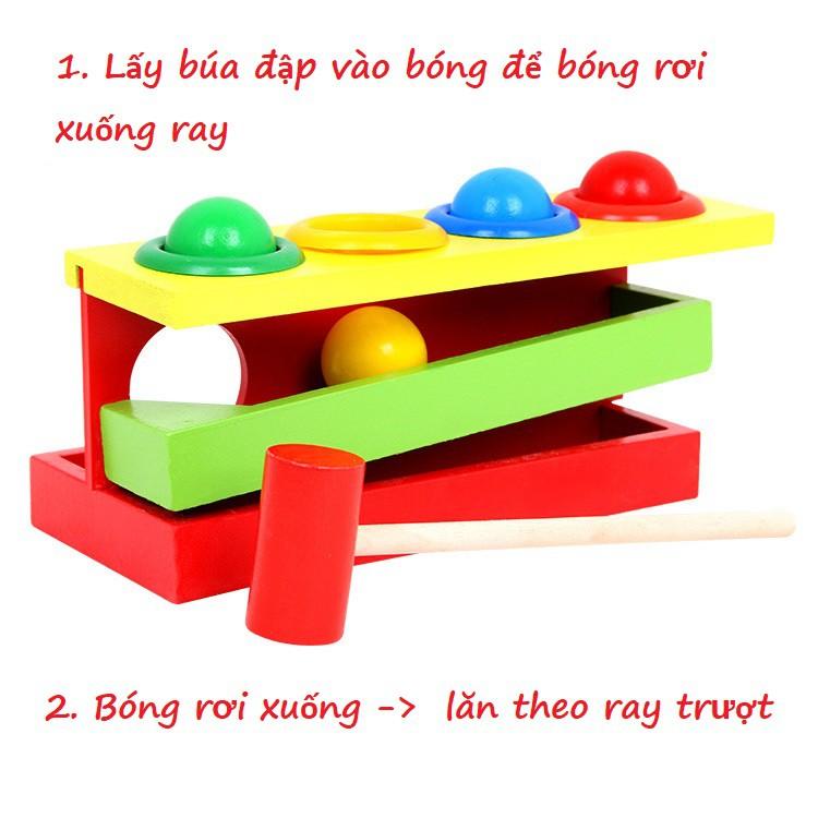 Đồ chơi gỗ đập bóng hình ray trượt cho bé phát triển kỹ năng KB216029