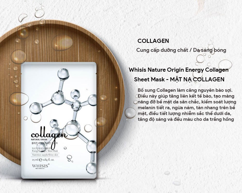 Mặt nạ Collagen Whisis Nature Origin Energy Sheet Mask giúp căng bóng và sáng da tự nhiên