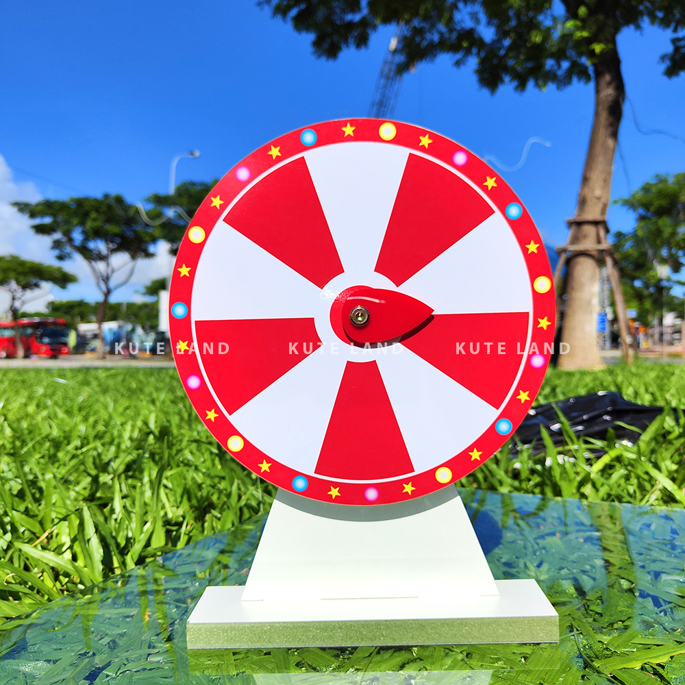 Vòng quay trúng thưởng may mắn 25 cm 10 ô màu trắng đỏ có thể ghi bút bi sáng tạo nội dung sự kiện, trò chơi