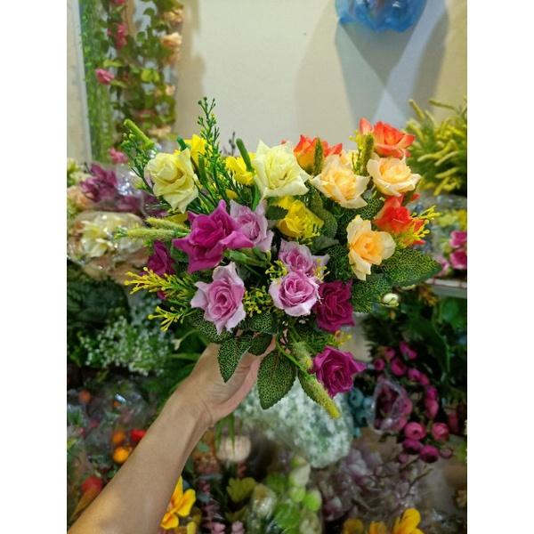 Cụm Hồng Kim Cương Kèm Điểm - Cụm hoa hồng giả