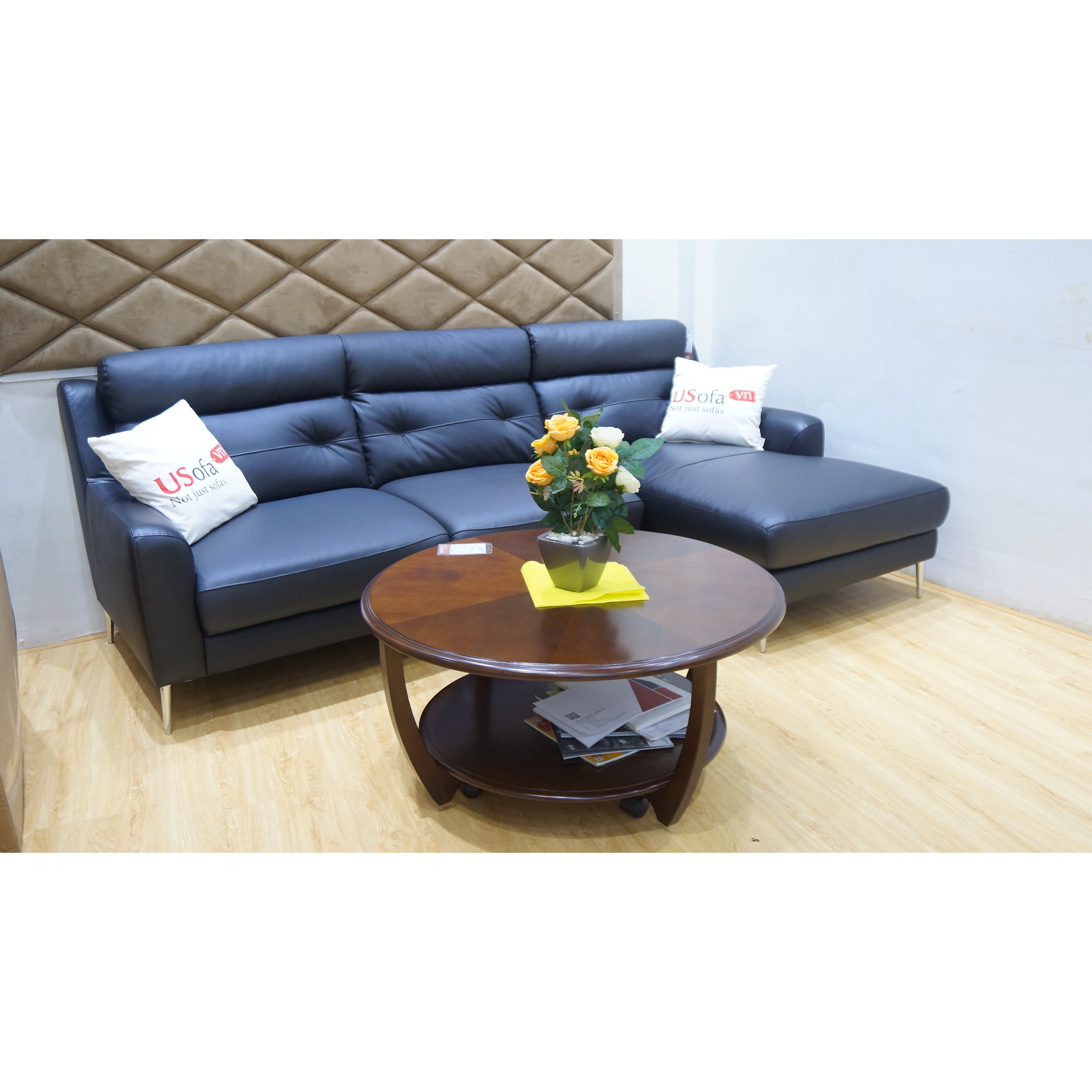 Sofa Góc L Da Bò Thật Cao Cấp - SG3905 - Màu Đen