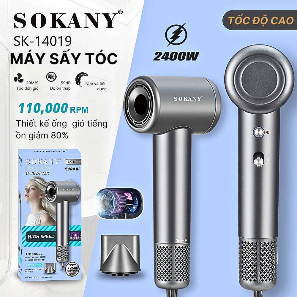 Máy sấy tóc ion âm 2 chiều nóng lạnh SOKANY SK14019 công suất 2400W, chăm sóc tóc, bảo vệ tóc khỏi hư tổn - HÀNG CHÍNH HÃNG
