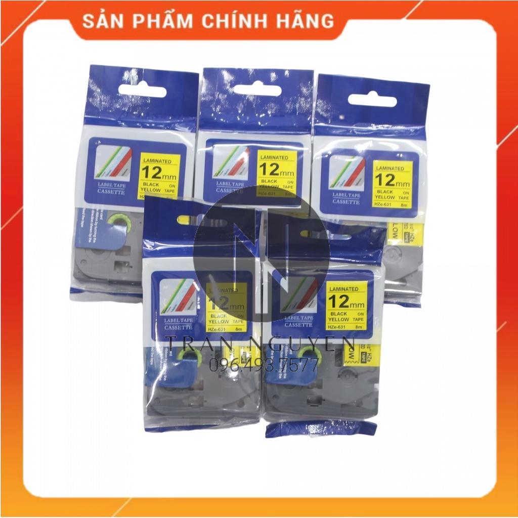 [Combo 3 hộp] Nhãn In Brother HZe-631 - Đen nền vàng 12mm x 8m - Hàng nhập khẩu